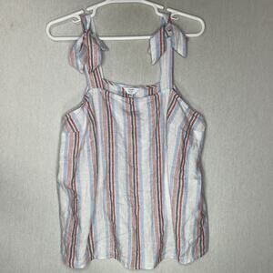 Crown & Ivy Womens Tank Top Plus SZ 2X Red White Blue 100% Linen Beachy Coastal